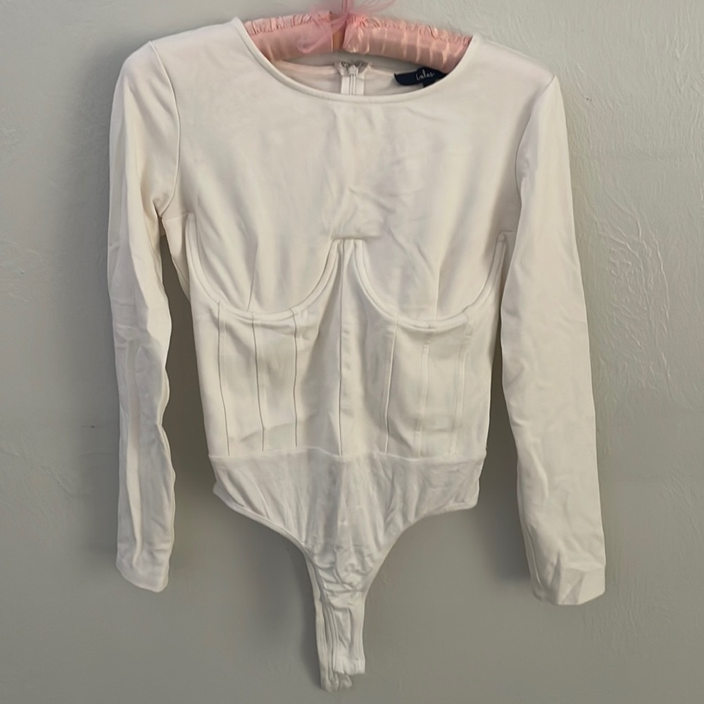 Lulu’s Long Sleeve White Corset Bodysuit